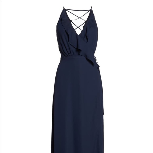 WAYF Jamie Ruffle Wrap navy Gown - Picture 2 of 9